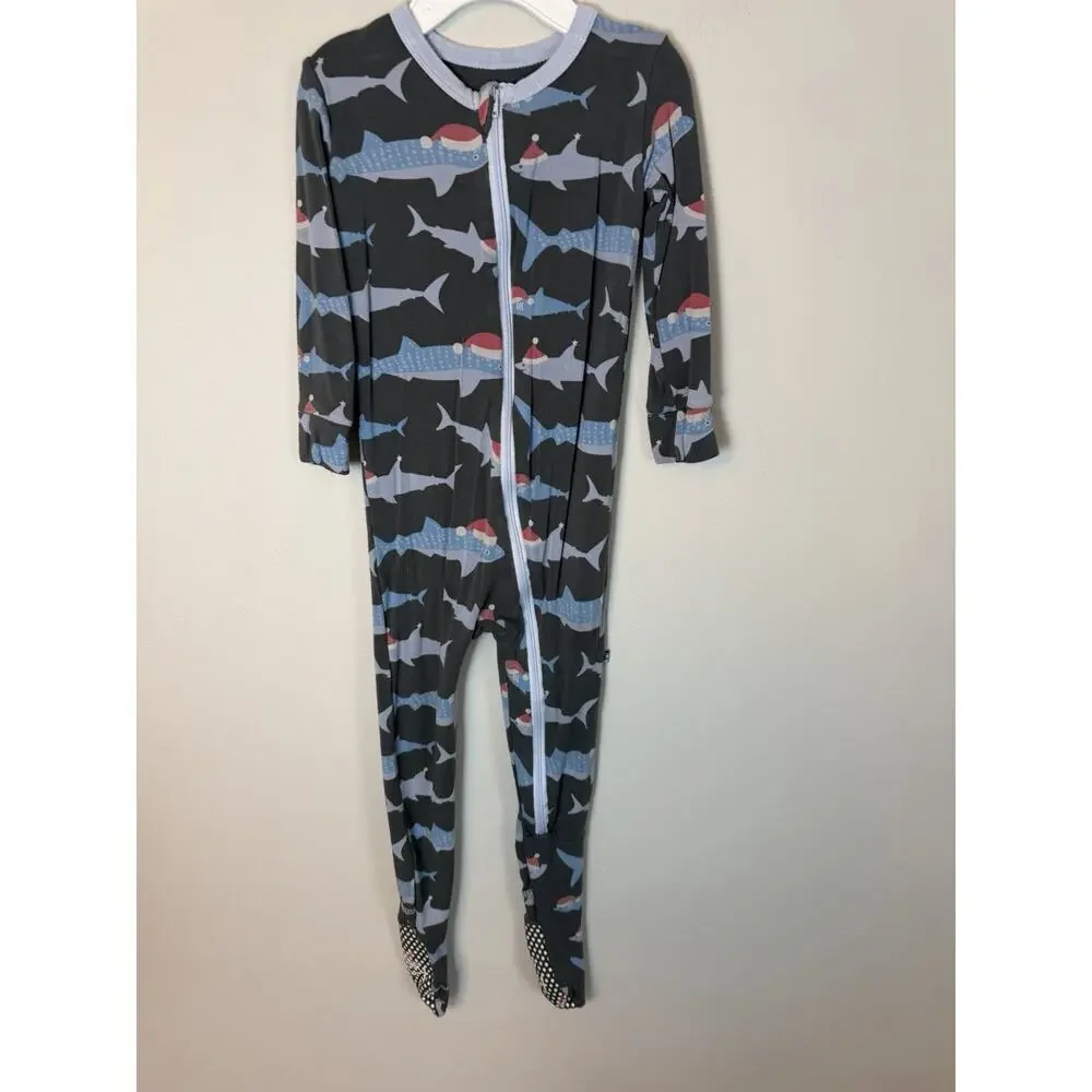 kickee pants bamboo santa shark footie pajamas size 2T